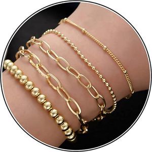 KesaPlan Gold Set for Women Adjustable 14K Gold Plated Dainty Beaded Bracelets